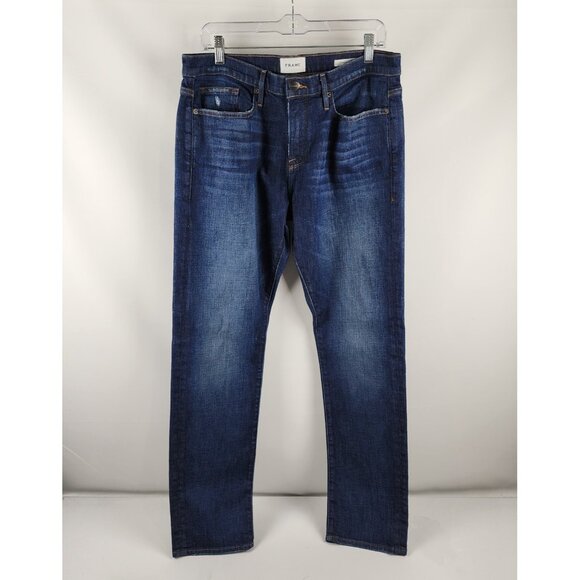 Frame Jeans Men 34 Blue L'Homme Slim Straight Fit Denim Distress Pockets (34x32) - Picture 1 of 12